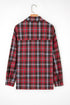 Classic Plaid Print Collared V Neck Loose Fit Shirt