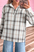Classic Plaid Print Collared V Neck Loose Fit Shirt