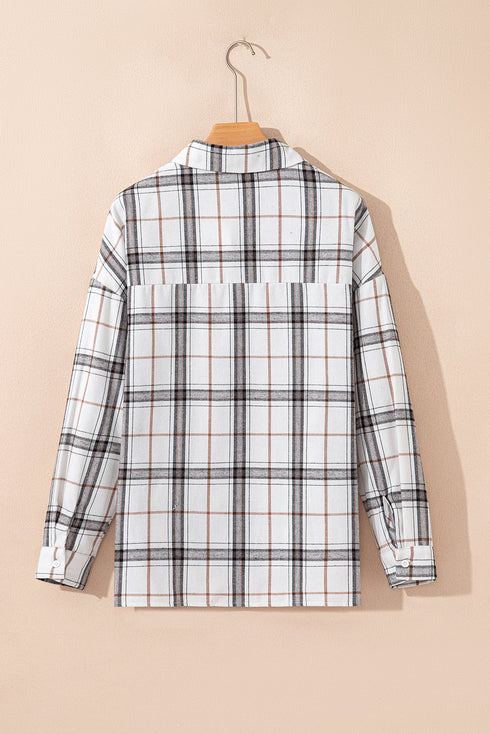 Classic Plaid Print Collared V Neck Loose Fit Shirt