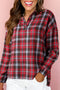 Classic Plaid Print Collared V Neck Loose Fit Shirt
