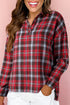 Classic Plaid Print Collared V Neck Loose Fit Shirt