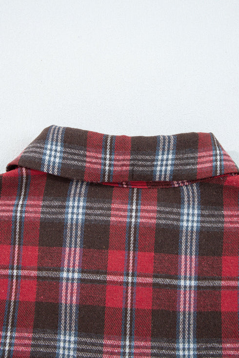 Classic Plaid Print Collared V Neck Loose Fit Shirt