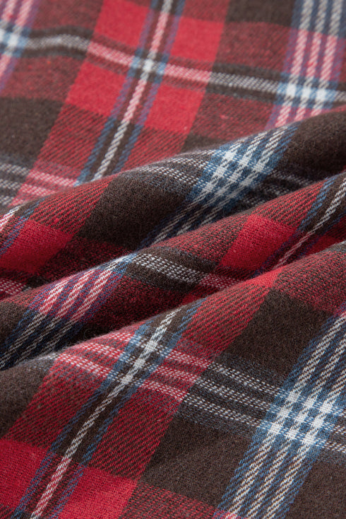 Classic Plaid Print Collared V Neck Loose Fit Shirt