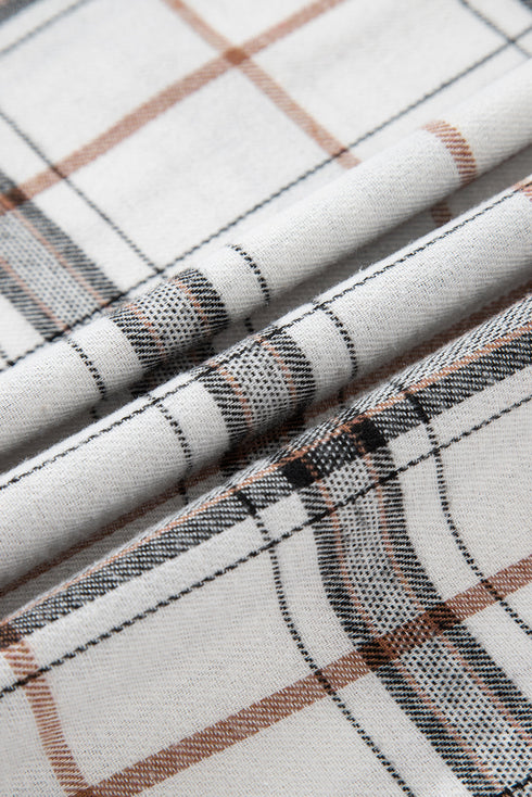 Classic Plaid Print Collared V Neck Loose Fit Shirt