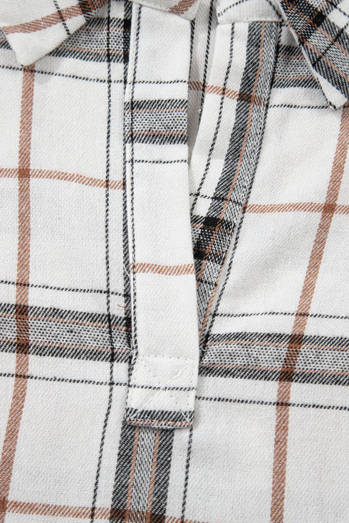 Classic Plaid Print Collared V Neck Loose Fit Shirt