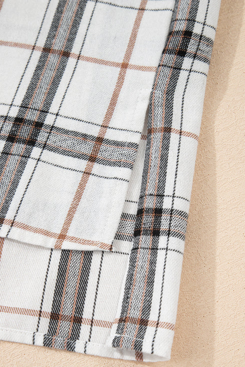 Classic Plaid Print Collared V Neck Loose Fit Shirt