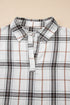 Classic Plaid Print Collared V Neck Loose Fit Shirt