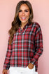 Classic Plaid Print Collared V Neck Loose Fit Shirt