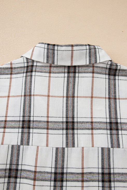 Classic Plaid Print Collared V Neck Loose Fit Shirt