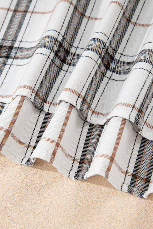 Classic Plaid Print Collared V Neck Loose Fit Shirt