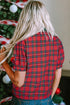 Classic Plaid Print Contrast Trim V Neck Short Sleeve Blouse
