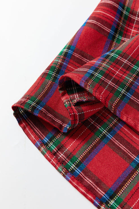 Classic Plaid Print Contrast Trim V Neck Short Sleeve Blouse