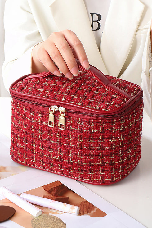 Classic Plaid Print Cotton Zippered Makeup Organizer Bag
