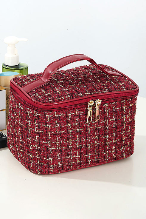 Classic Plaid Print Cotton Zippered Makeup Organizer Bag