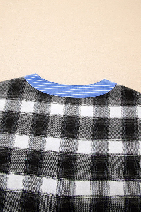 Classic Plaid Print Half Placket Long Sleeve Blouse