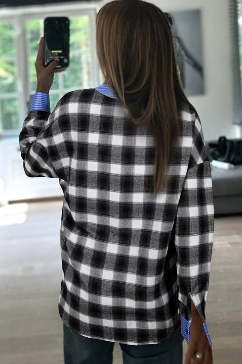 Classic Plaid Print Half Placket Long Sleeve Blouse