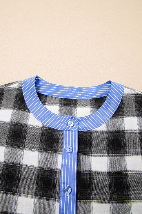 Classic Plaid Print Half Placket Long Sleeve Blouse