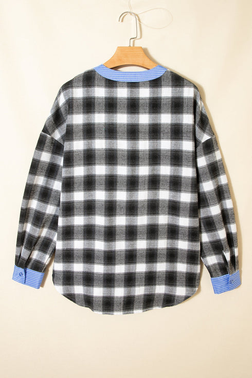 Classic Plaid Print Half Placket Long Sleeve Blouse