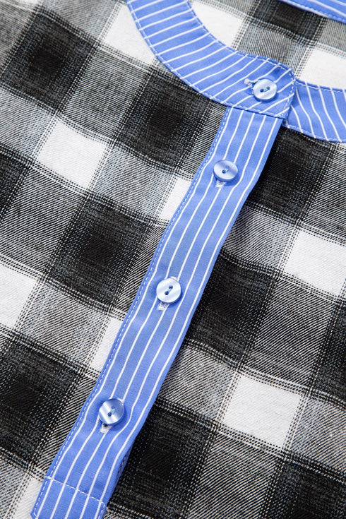 Classic Plaid Print Half Placket Long Sleeve Blouse