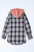 Classic Plaid Print Hooded Drawstring Layering Shacket