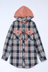 Classic Plaid Print Hooded Drawstring Layering Shacket