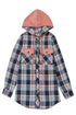 Classic Plaid Print Hooded Drawstring Layering Shacket