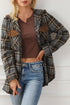Classic Plaid Print Hooded Drawstring Layering Shacket