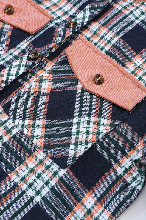 Classic Plaid Print Hooded Drawstring Layering Shacket