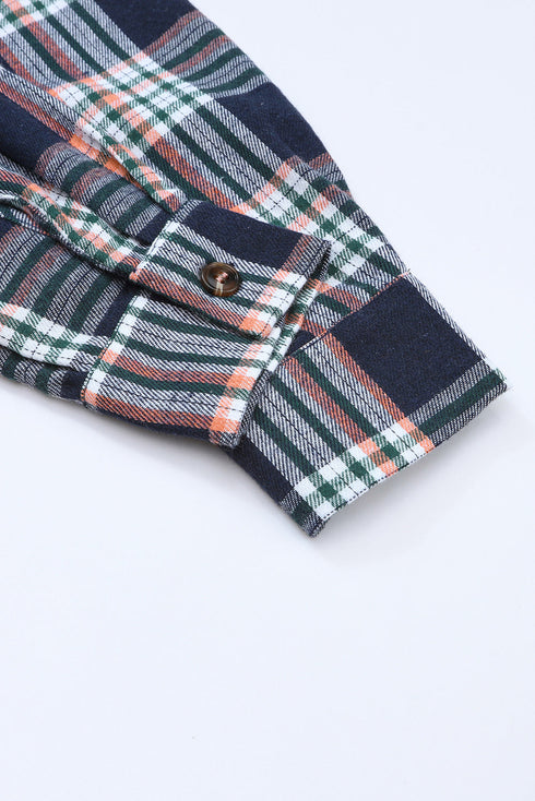 Classic Plaid Print Hooded Drawstring Layering Shacket