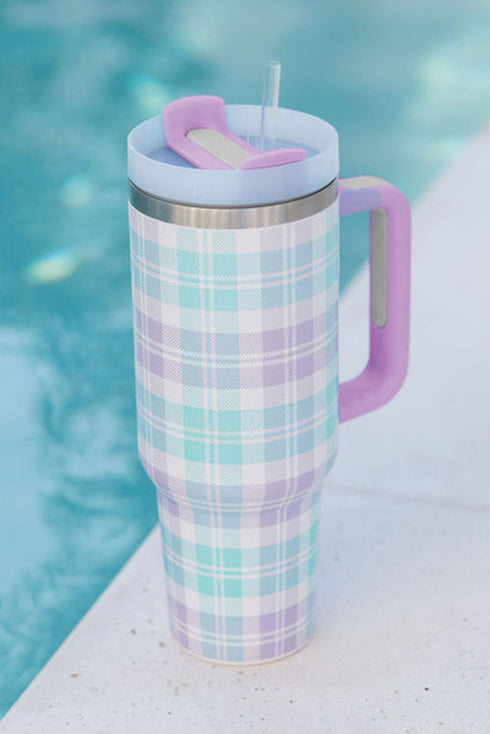 Classic Plaid Print Insulated Alloy Travel Tumbler