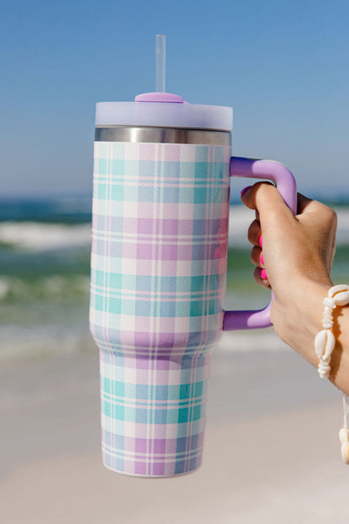 Classic Plaid Print Insulated Alloy Travel Tumbler