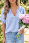 Classic Plaid Print V Neck Puff Sleeve Blouse