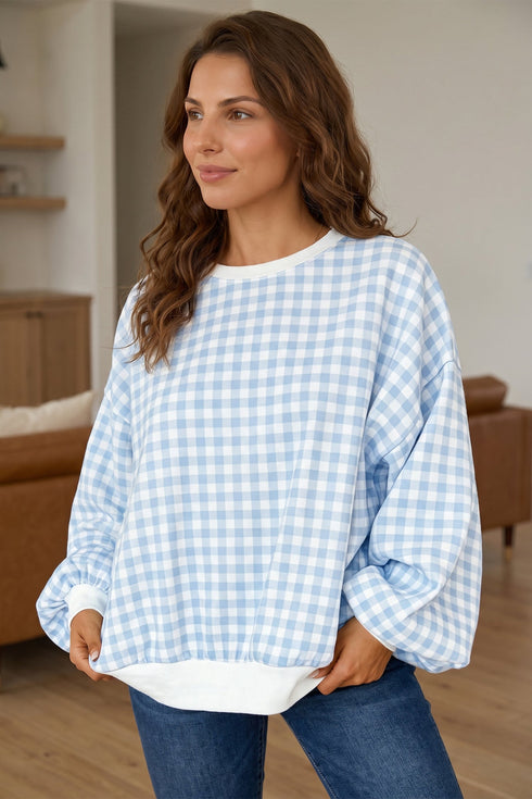 Classic Plaid Round Neck Long Sleeve Everyday Sweatshirt