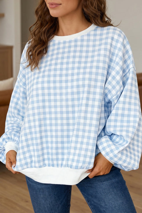 Classic Plaid Round Neck Long Sleeve Everyday Sweatshirt