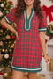Classic Plaid Short Sleeve Shift Style Mini Dress