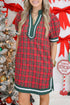 Classic Plaid Short Sleeve Shift Style Mini Dress
