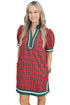 Classic Plaid Short Sleeve Shift Style Mini Dress