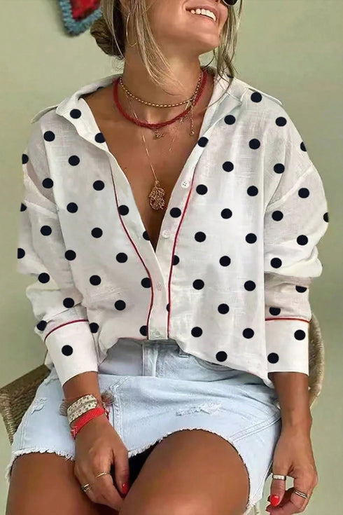 Classic Polka Dot Print Contrast Piping Detail Shirt