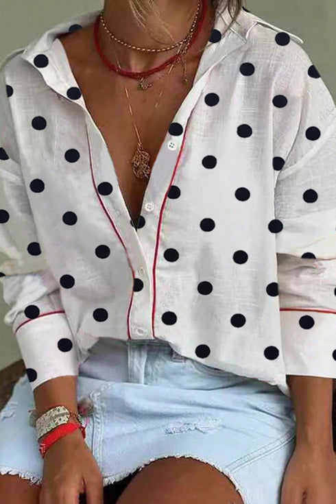 Classic Polka Dot Print Contrast Piping Detail Shirt
