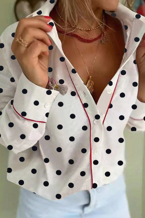 Classic Polka Dot Print Contrast Piping Detail Shirt