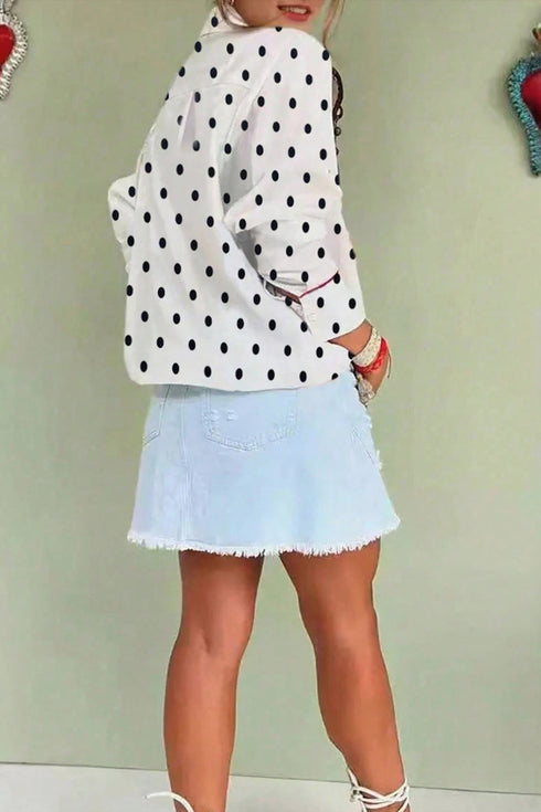 Classic Polka Dot Print Contrast Piping Detail Shirt