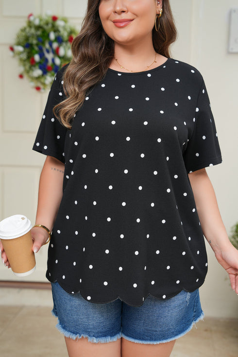 Classic Polka Dot Print Patterned Stretch T Shirt