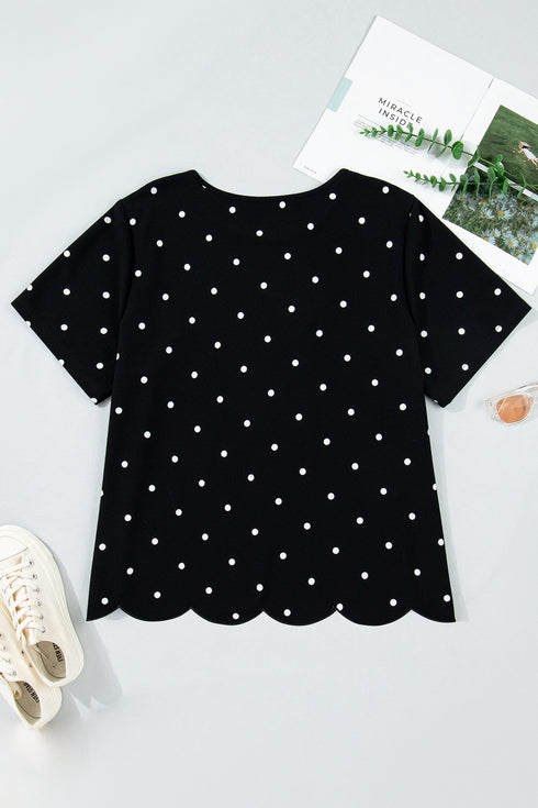 Classic Polka Dot Print Patterned Stretch T Shirt