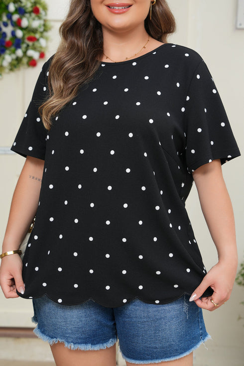 Classic Polka Dot Print Patterned Stretch T Shirt
