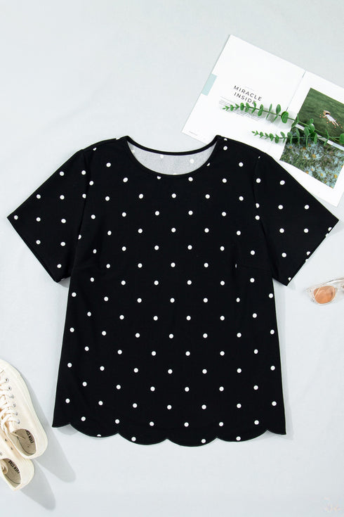 Classic Polka Dot Print Patterned Stretch T Shirt