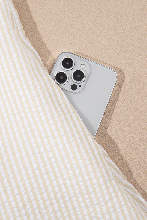 Classic Seersucker Stripe Puff Sleeve Contrast Neck Mini T-Shirt Dress