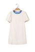 Classic Seersucker Stripe Puff Sleeve Contrast Neck Mini T-Shirt Dress