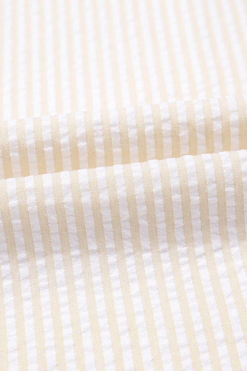 Classic Seersucker Stripe Puff Sleeve Contrast Neck Mini T-Shirt Dress