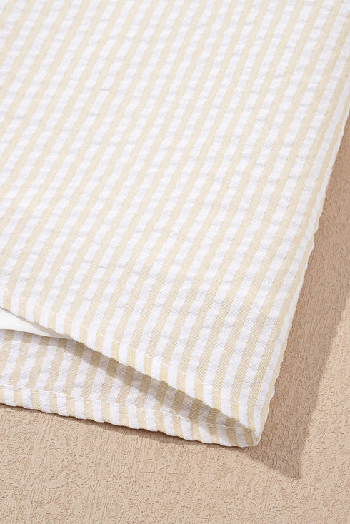 Classic Seersucker Stripe Puff Sleeve Contrast Neck Mini T-Shirt Dress