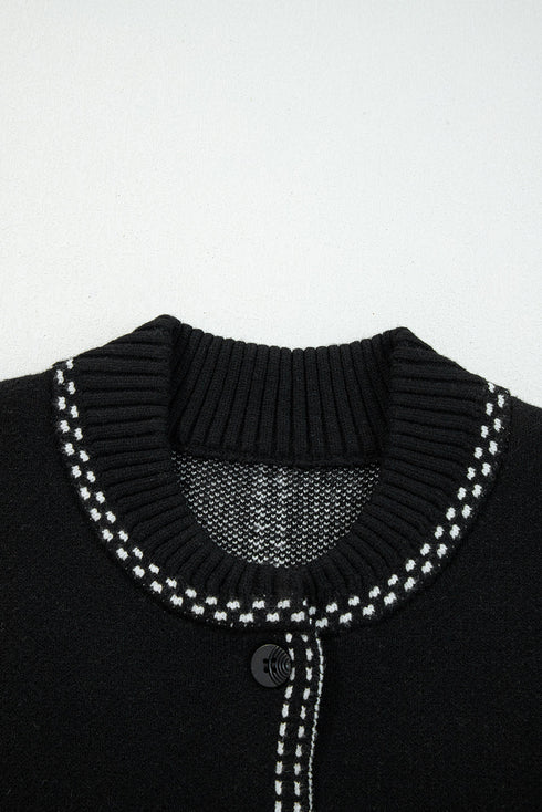 Classic Stitch Detail Round Neck Button Cardigan